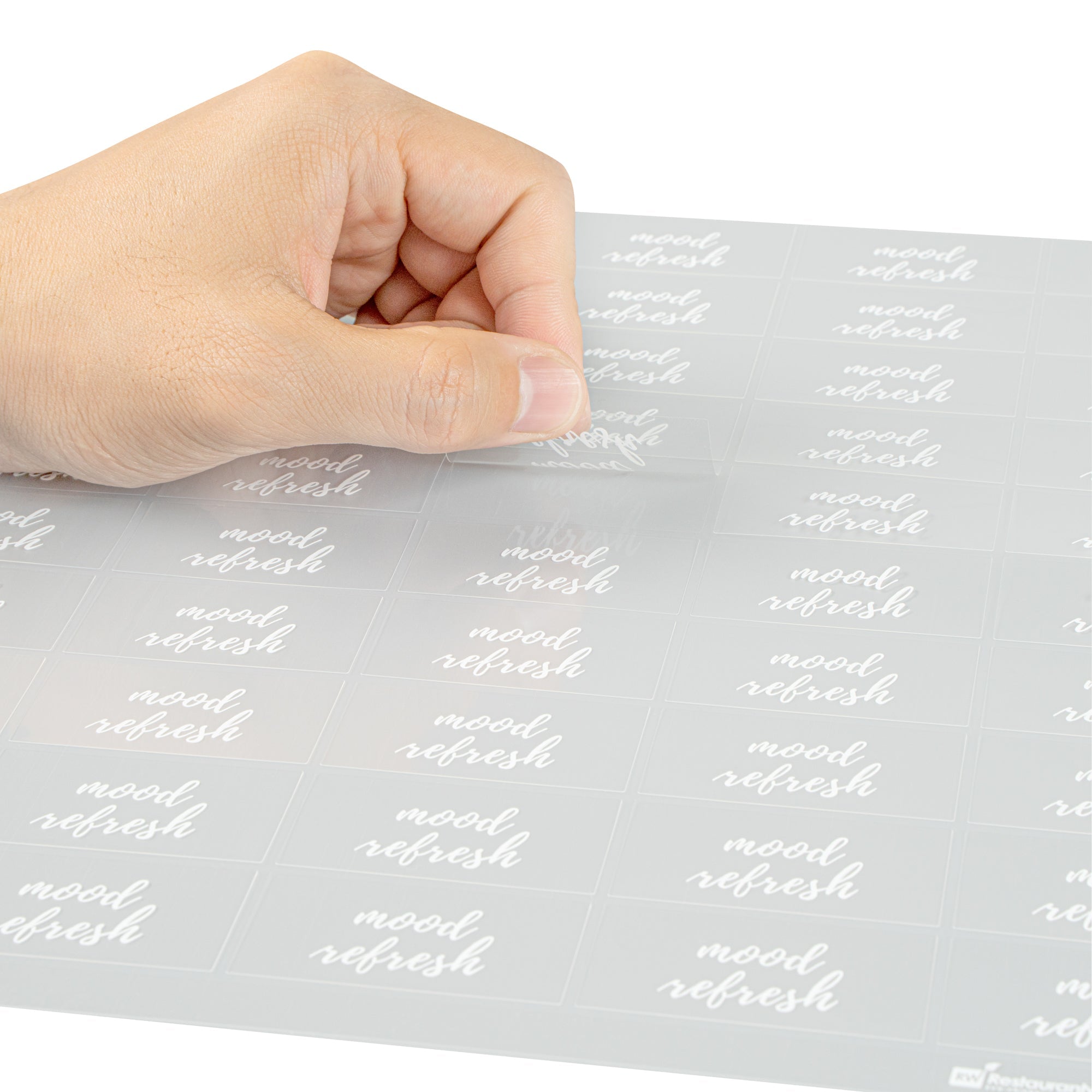 Label Tek Plastic Mood Refresh Label - Clear with White Font, Water-Resistant - 2" x 1" - 100 count box