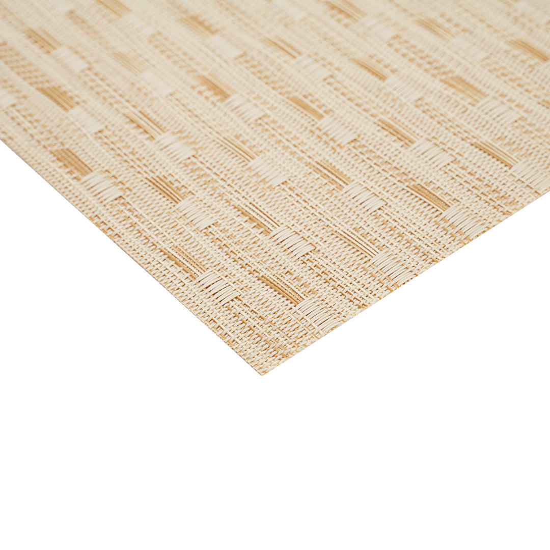 Speculo Rectangle Tan Vinyl Woven Placemat - Wave Pattern - 16" x 12" - 6 count box