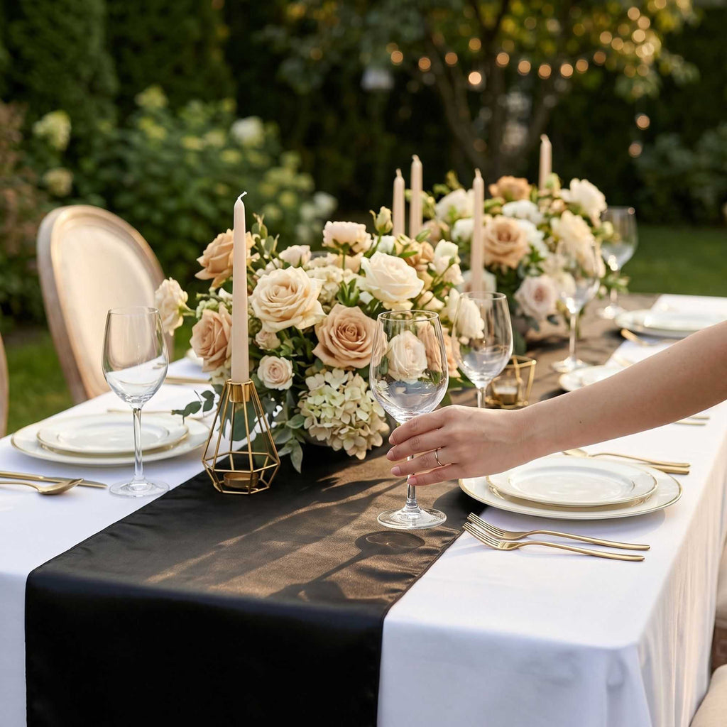 Table Tek Black Satin Table Runner - 12" x 108" - 10 count box