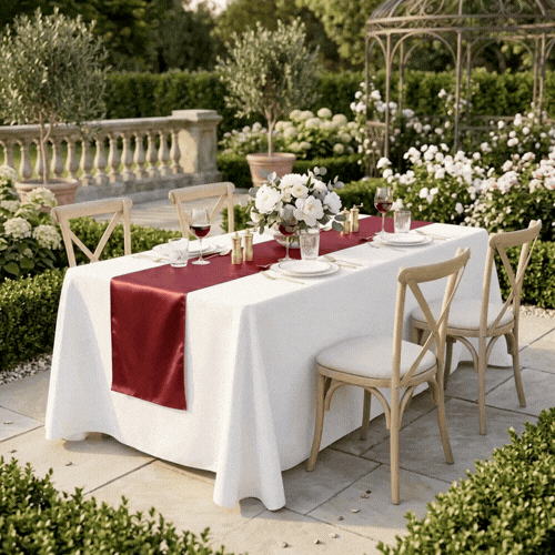 Table Tek Dark Burgundy Satin Table Runner - 12" x 108" - 1 count box