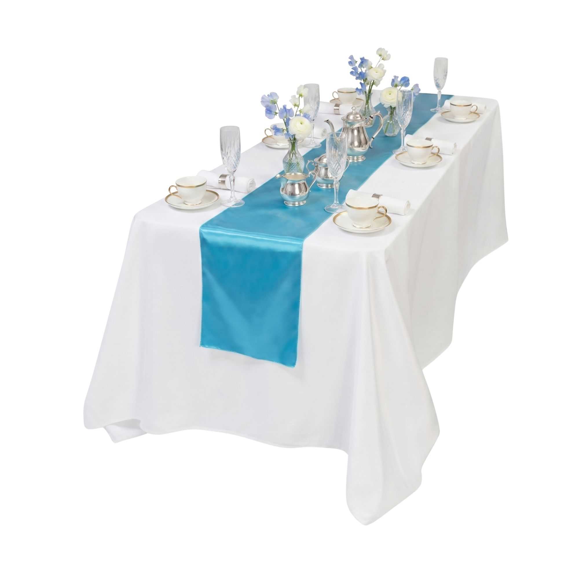 Table Tek Sky Blue Satin Table Runner - 12" x 108" - 1 count box