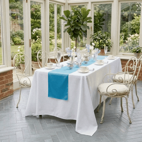 Table Tek Sky Blue Satin Table Runner - 12" x 108" - 10 count box