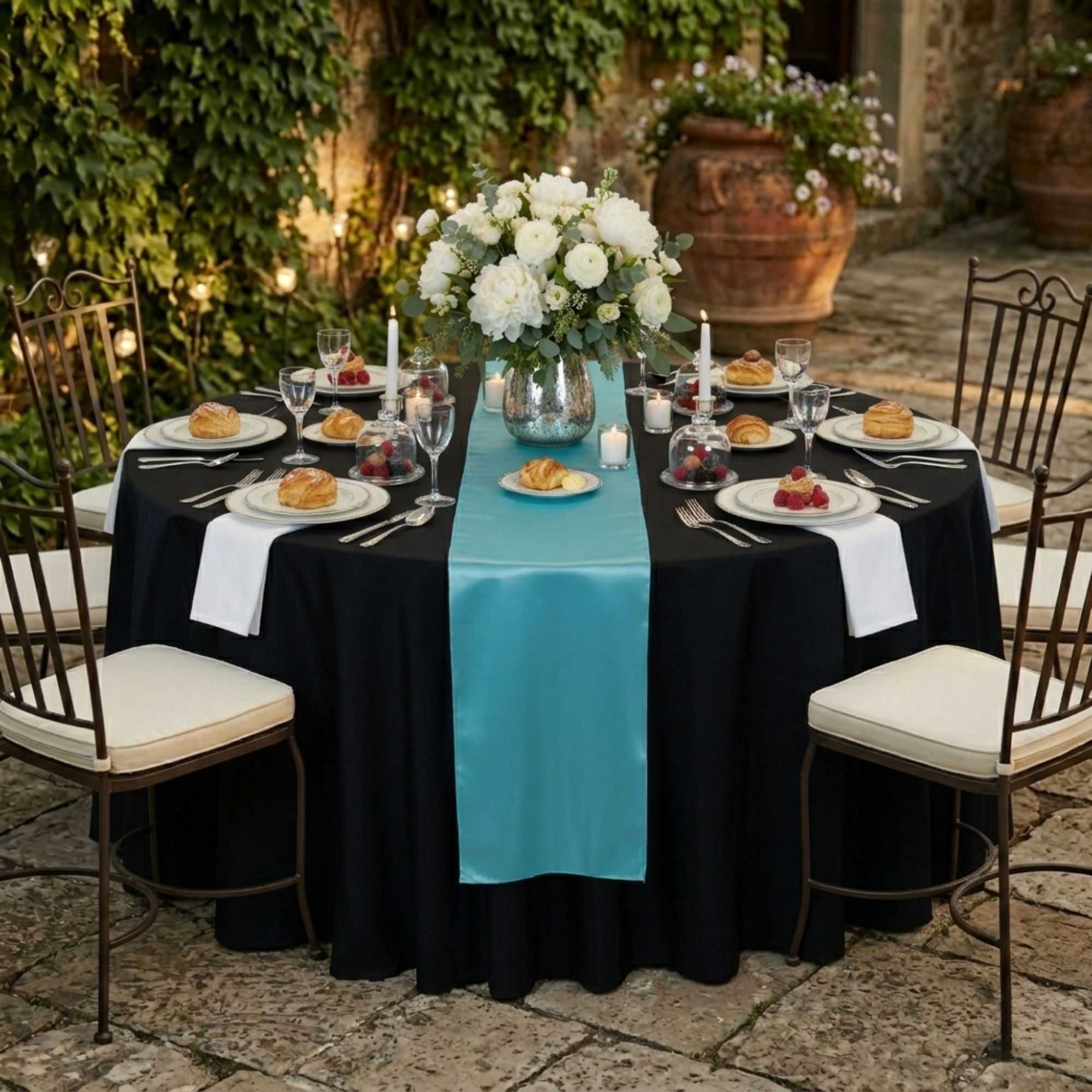 Table Tek Teal Satin Table Runner - 12" x 108" - 10 count box