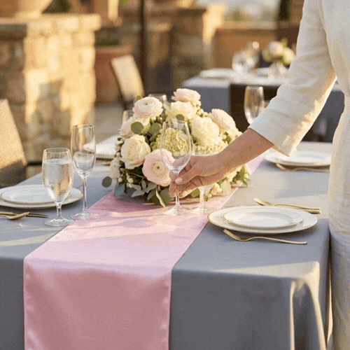 Table Tek Light Pink Satin Table Runner - 12" x 108" - 10 count box