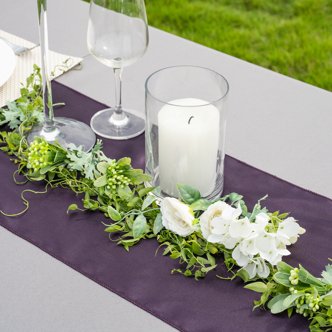 Table Tek Dark Purple Satin Table Runner - 12" x 108" - 10 count box