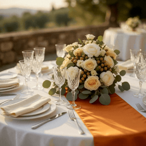 Table Tek Tangerine Orange Satin Table Runner - 12" x 108" - 1 count box