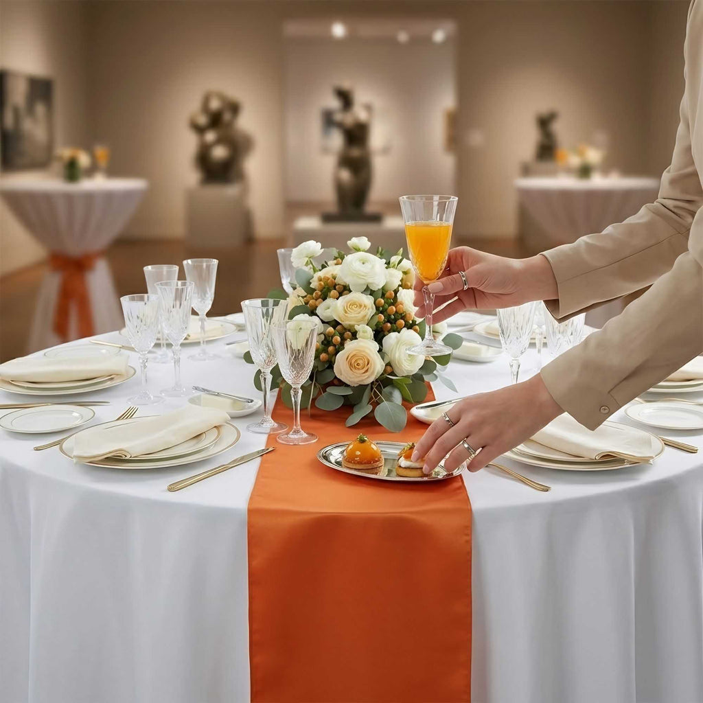 Table Tek Tangerine Orange Satin Table Runner - 12" x 108" - 1 count box