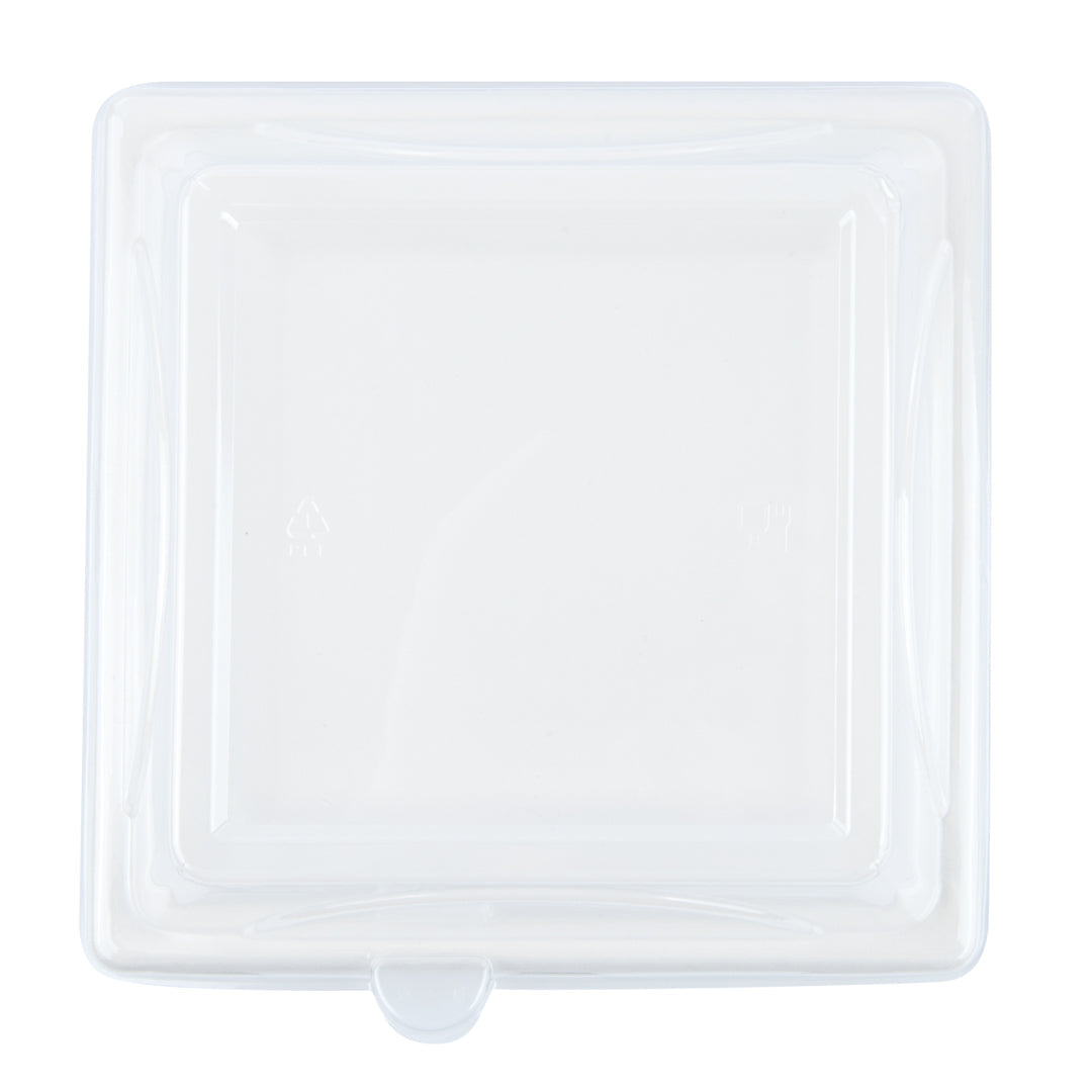 Pulp Safe Square Clear Plastic Dome Lid - Fits Sugarcane / Bagasse Medium Plate - 100 count box