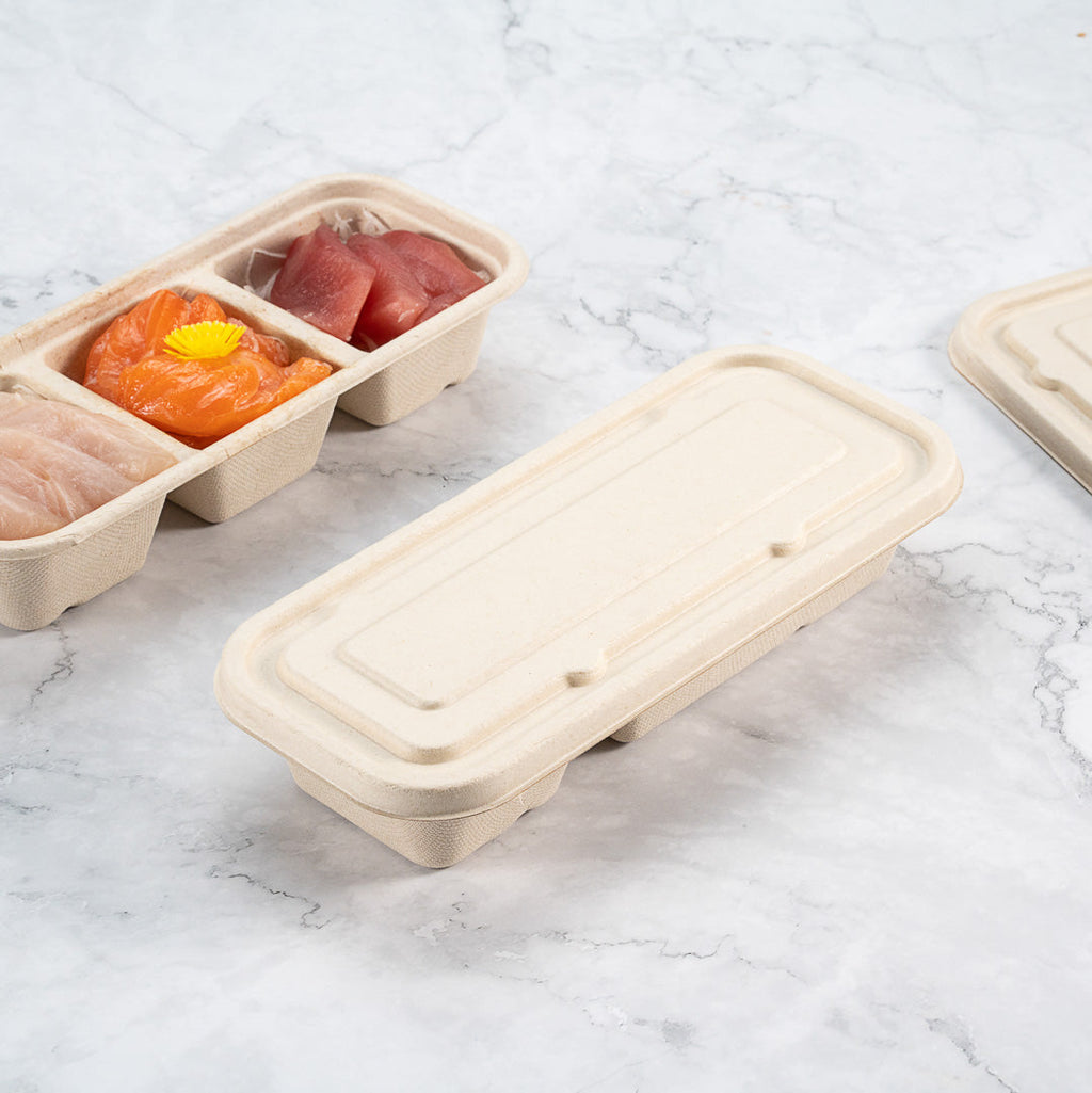 Pulp Tek Rectangle Natural Sugarcane / Bagasse Lid - Fits Catering Container - 100 count box