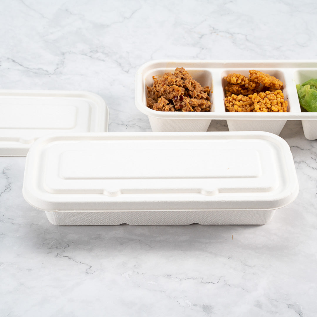 Pulp Tek Rectangle White Sugarcane / Bagasse Lid - Fits Catering Container - 100 count box