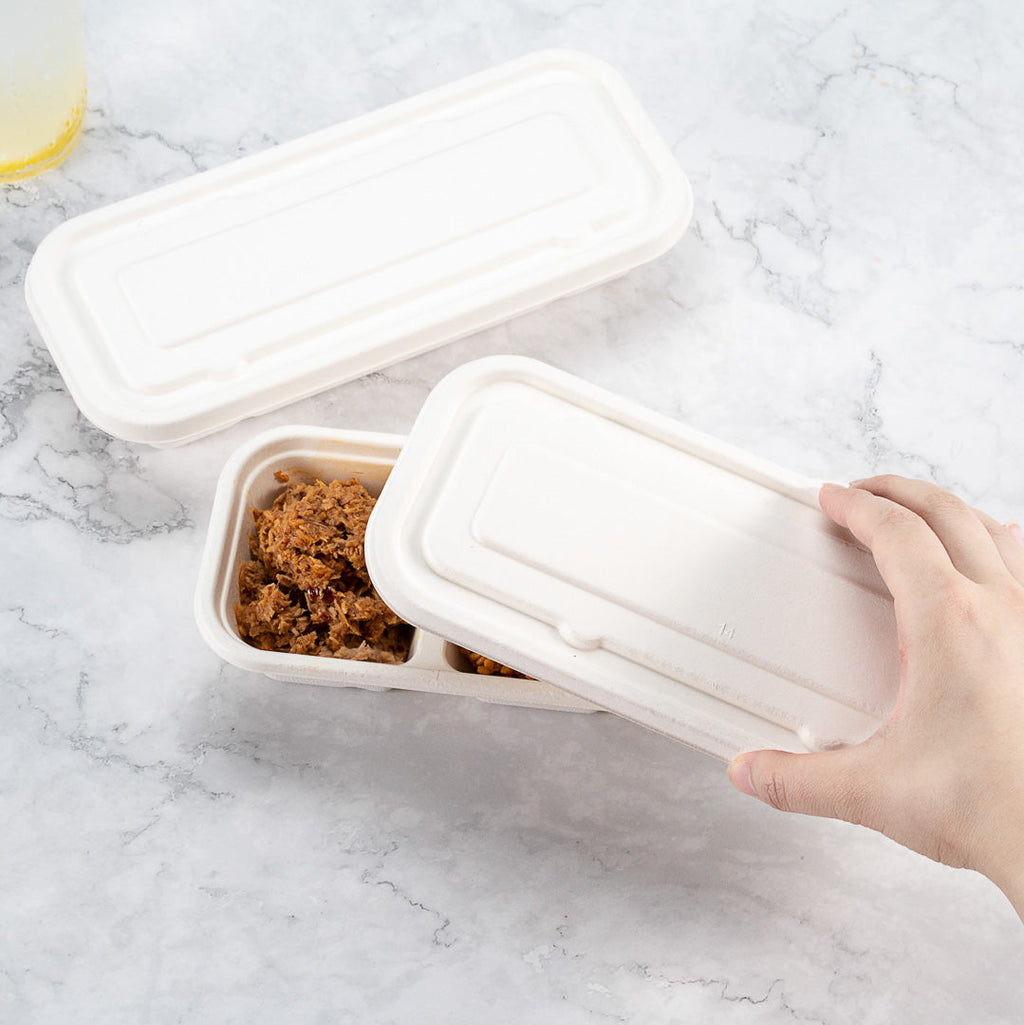 Pulp Tek Rectangle White Sugarcane / Bagasse Lid - Fits Catering Container - 100 count box