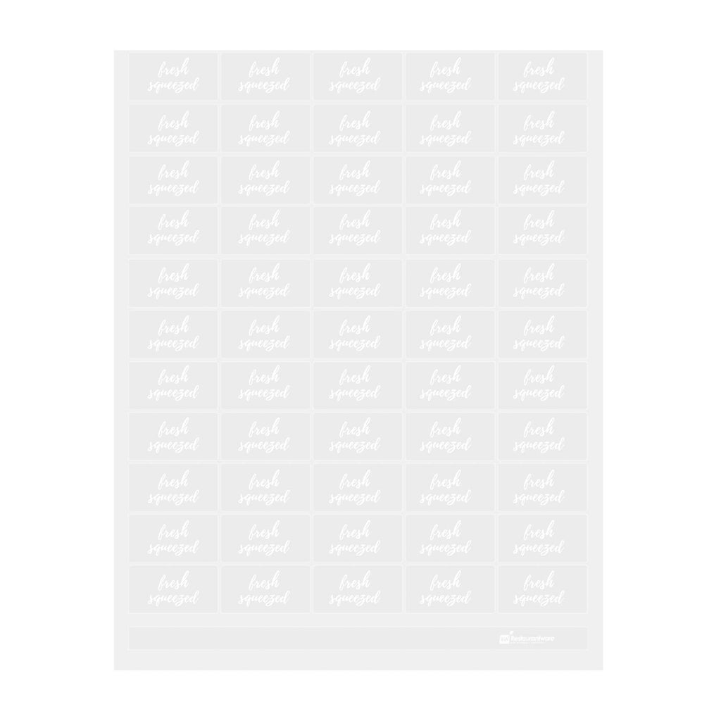 Label Tek Plastic Fresh Squeezed Label - Clear with White Font, Water-Resistant - 2" x 1" - 100 count box