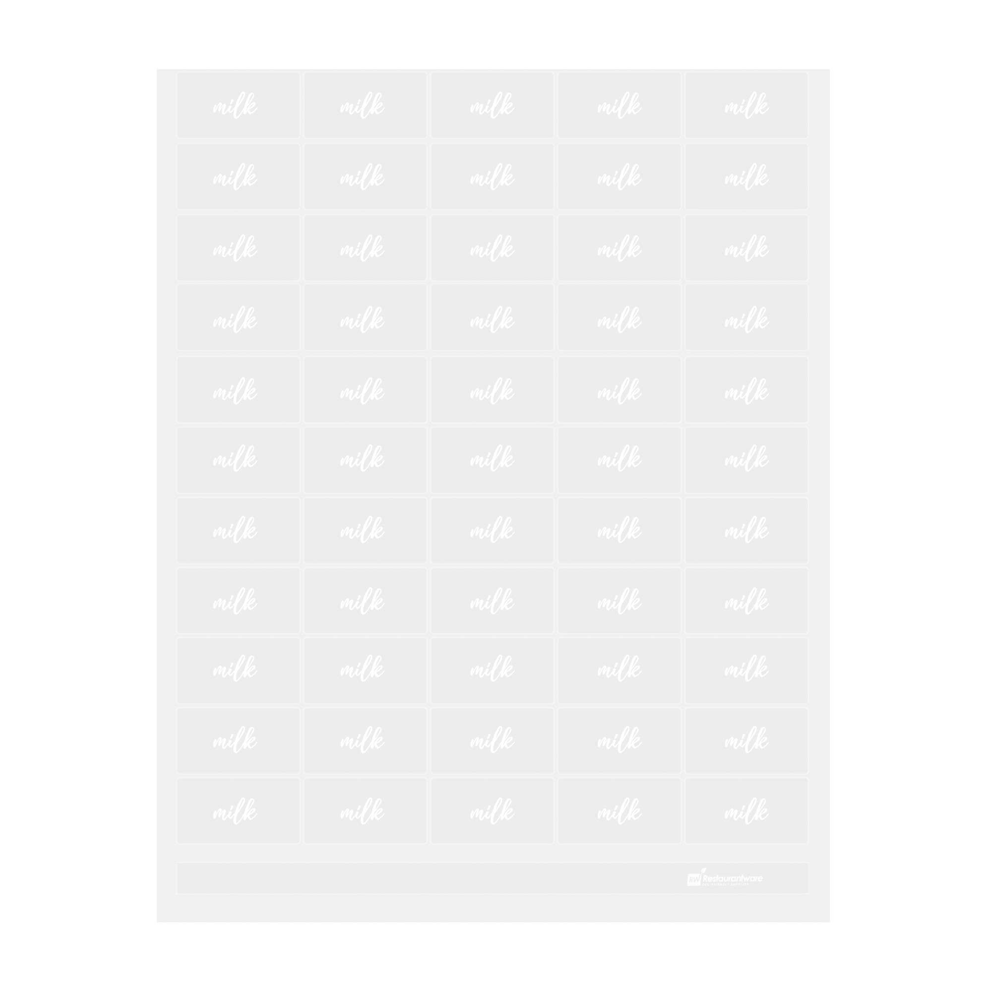 Label Tek Plastic Milk Label - Clear with White Font, Water-Resistant - 2" x 1" - 100 count box