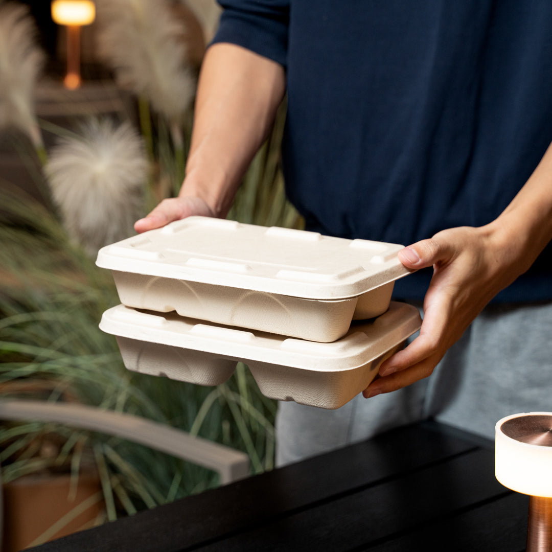 Pulp Tek Rectangle Natural Sugarcane / Bagasse Flat Lid - Fits To Go Container - 100 count box