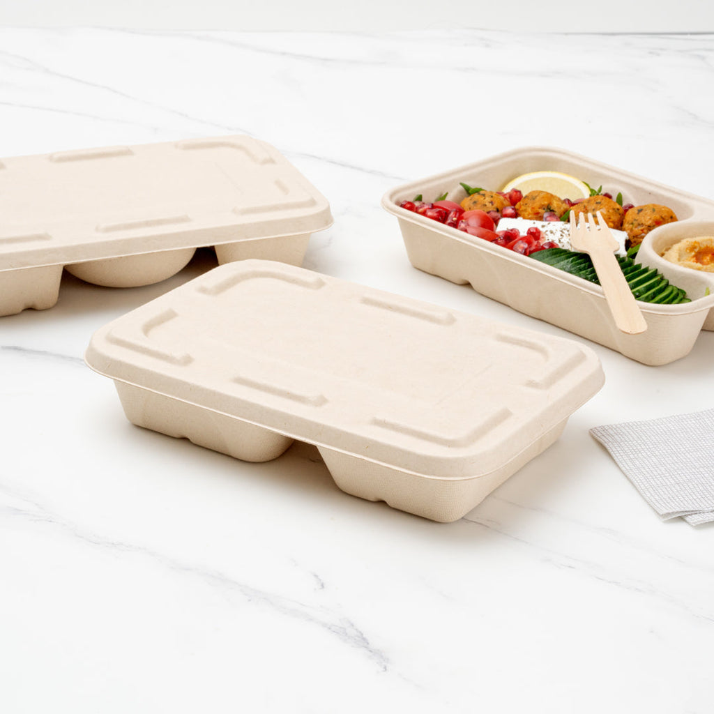 Pulp Tek Rectangle Natural Sugarcane / Bagasse Flat Lid - Fits To Go Container - 100 count box