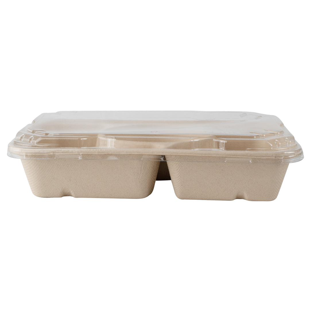 Pulp Tek Rectangle Clear Plastic Flat Lid - Fits Bagasse To Go Container - 100 count box