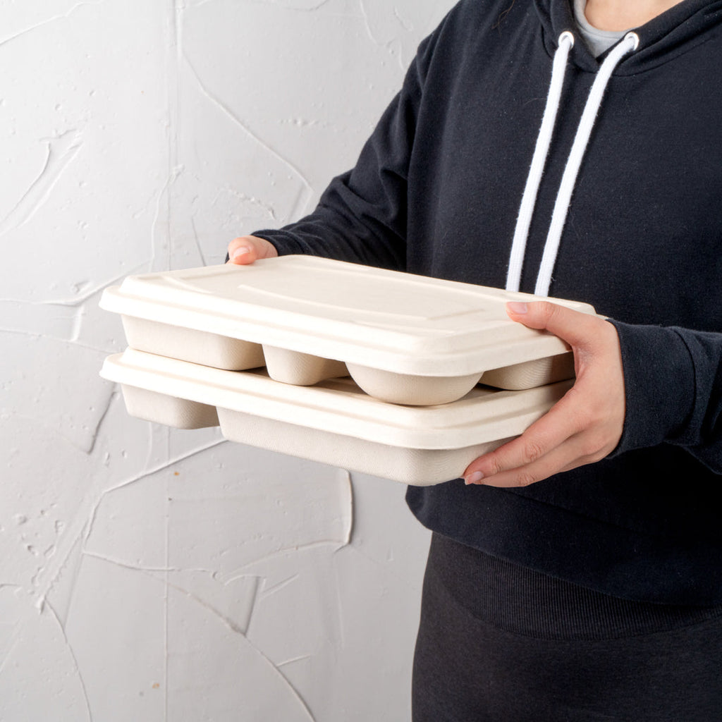 Pulp Tek Rectangle Natural Bagasse Flat Lid - Fits To Go Trays - 100 count box
