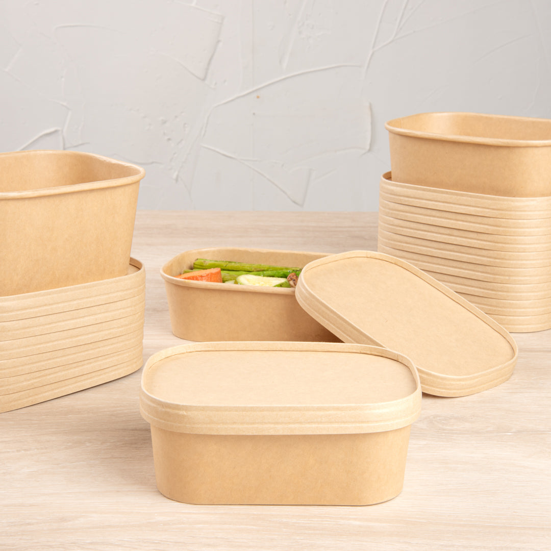Bio Tek Oval Kraft Paper Lid - Fits Serving Container - 100 count box
