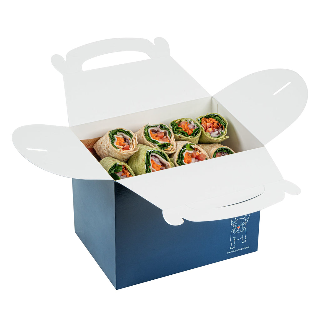 Bio Tek Frenchie Paper Gable Box / Take Out Container - Compostable - 10" x 7" x 8" - 25 count box