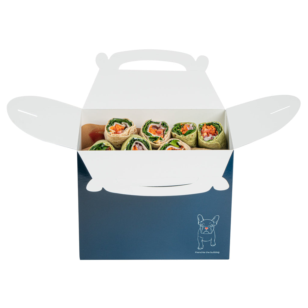 Bio Tek Frenchie Paper Gable Box / Take Out Container - Compostable - 10" x 7" x 8" - 25 count box