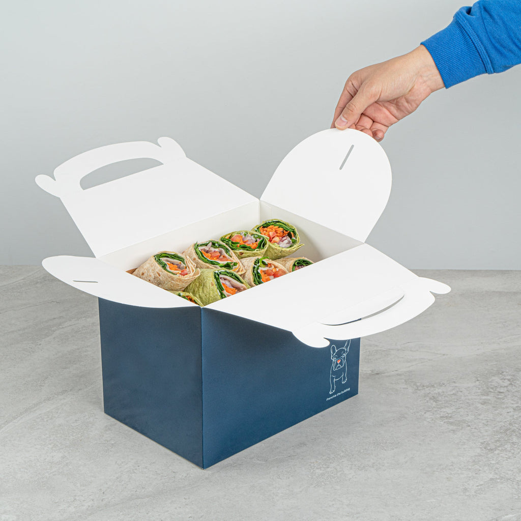 Bio Tek Frenchie Paper Gable Box / Take Out Container - Compostable - 10" x 7" x 8" - 25 count box