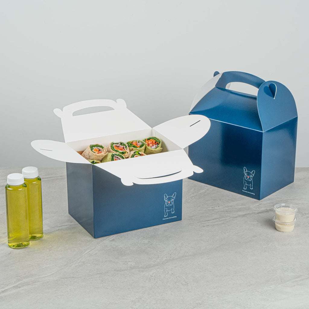 Bio Tek Frenchie Paper Gable Box / Take Out Container - Compostable - 10" x 7" x 8" - 25 count box