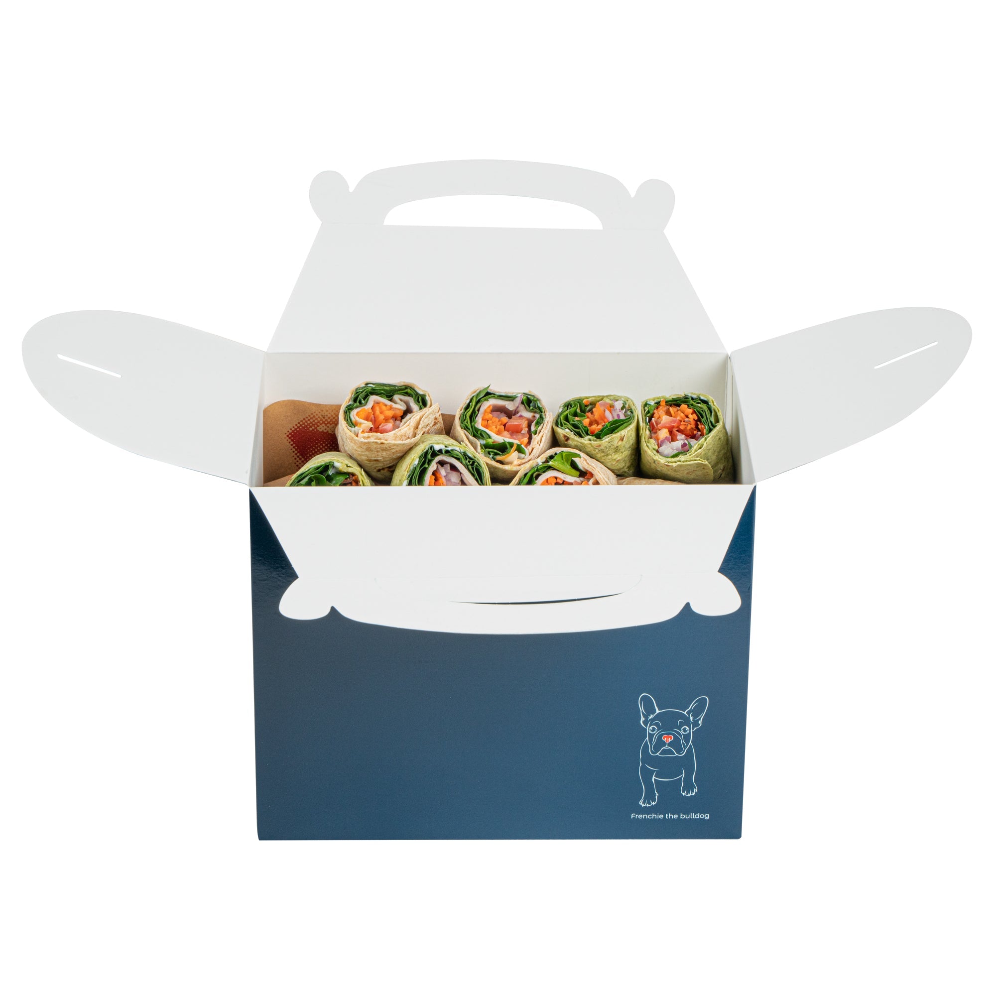 Bio Tek Frenchie Paper Gable Box / Take Out Container - Compostable - 10" x 7" x 8" - 100 count box