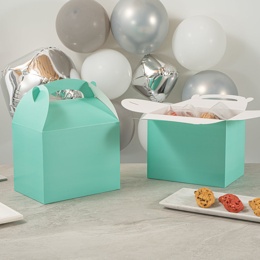 Bio Tek Turquoise Paper Gable Box / Take Out Container - Compostable - 10" x 7" x 8" - 25 count box