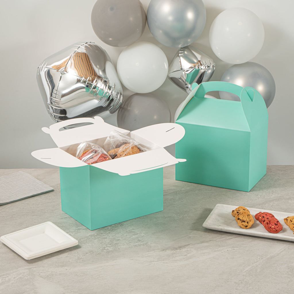 Bio Tek Turquoise Paper Gable Box / Take Out Container - Compostable - 10" x 7" x 8" - 25 count box