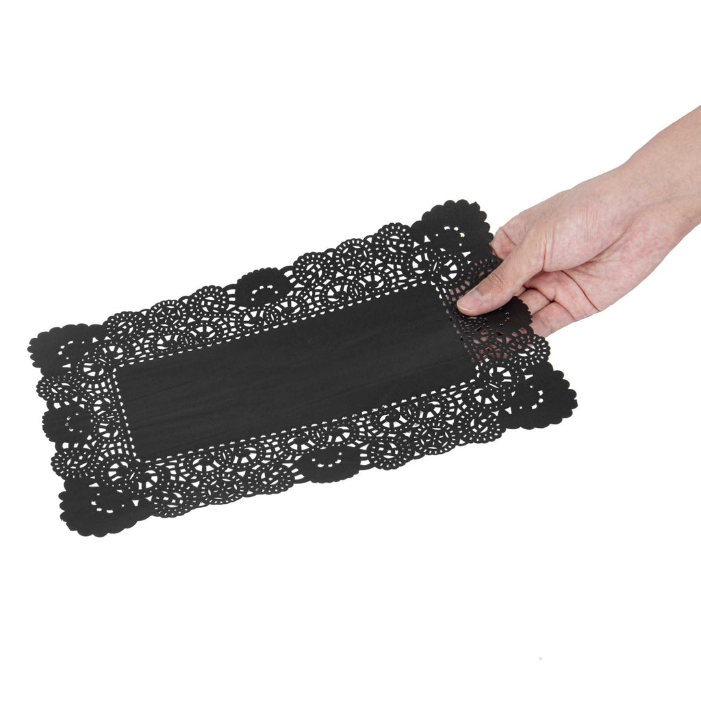 Pastry Tek Rectangle Black Paper Doilies - Lace - 12" x 7" - 4000 count box