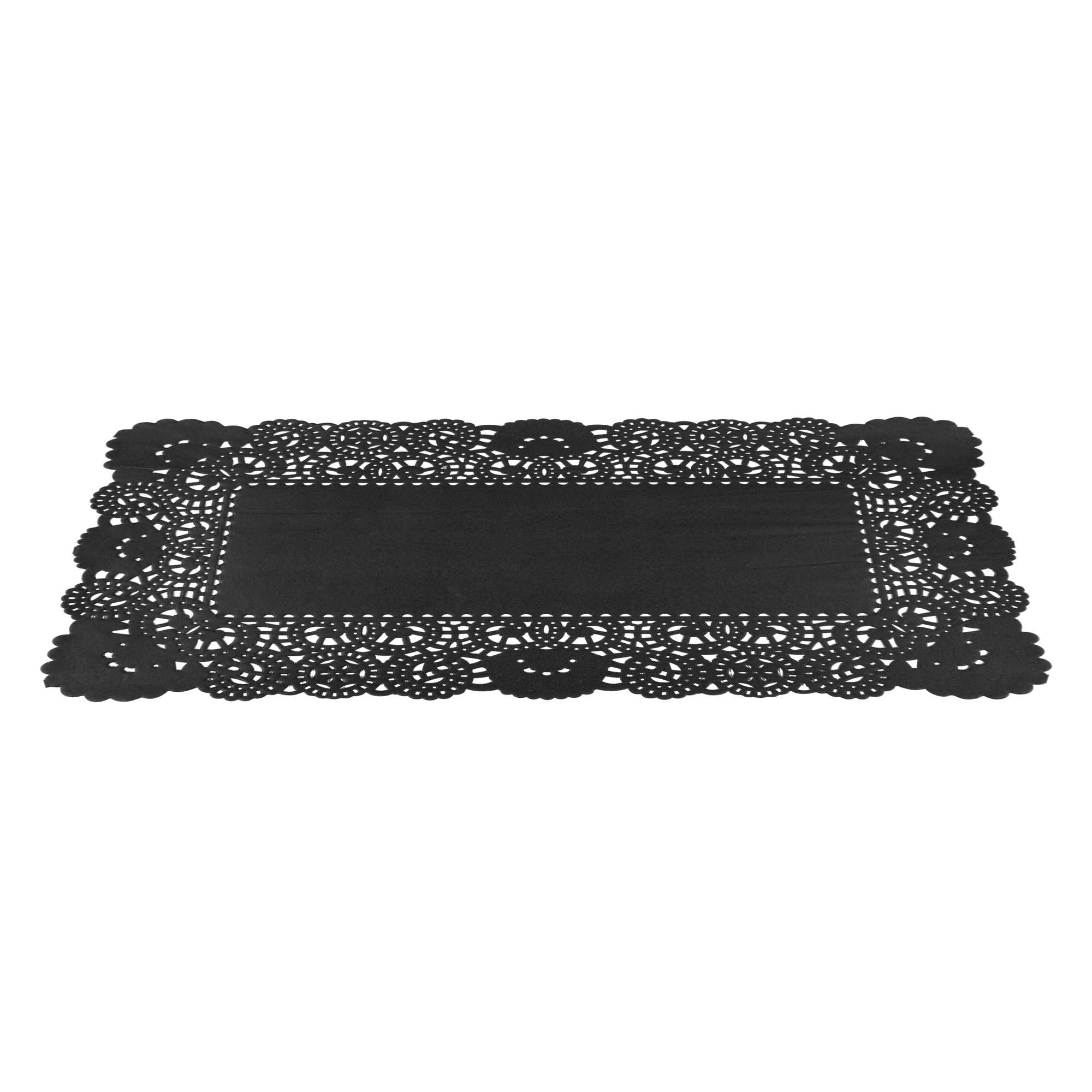 Pastry Tek Rectangle Black Paper Doilies - Lace - 12" x 7" - 4000 count box