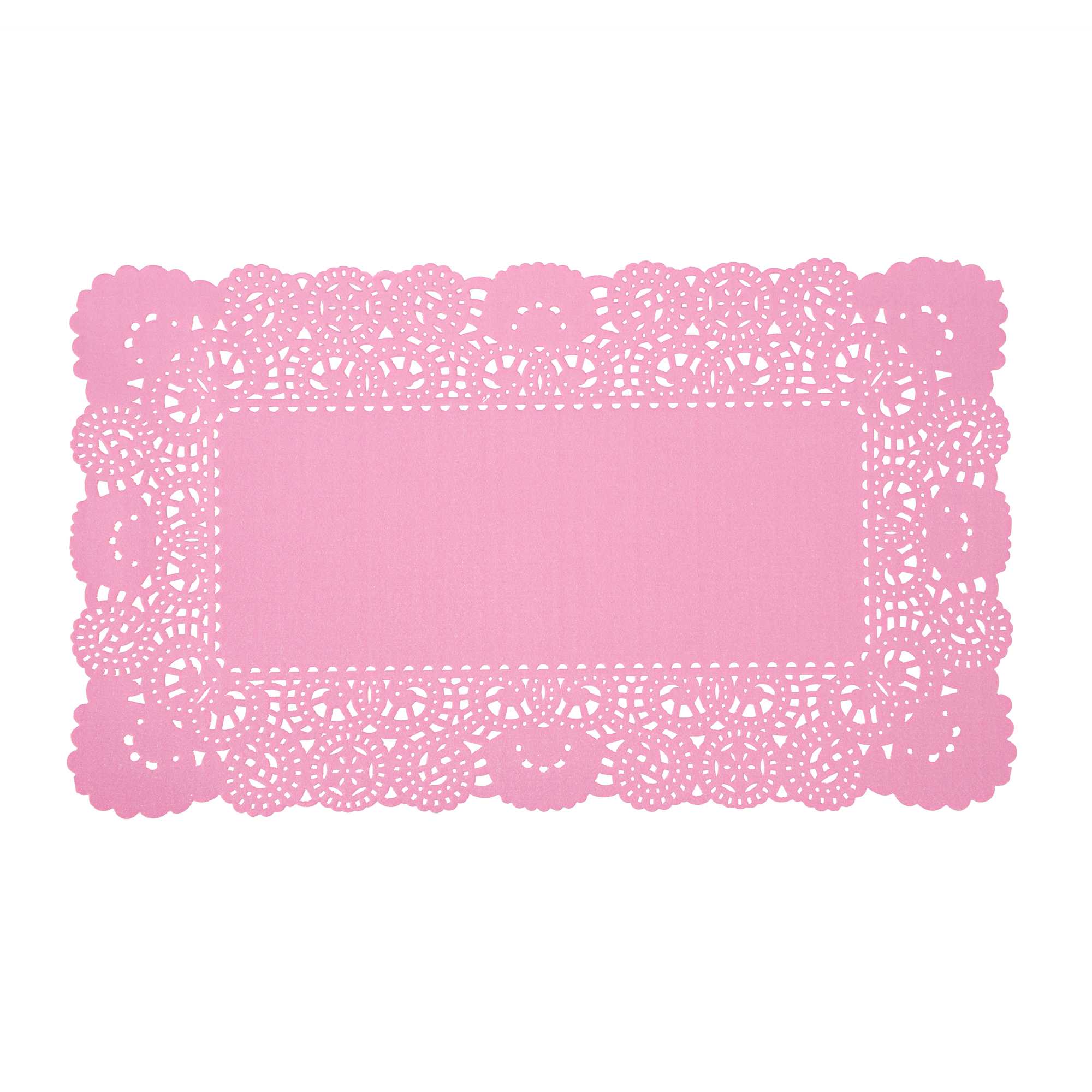 Pastry Tek Rectangle Pink Paper Doilies - Lace - 12" x 7" - 4000 count box