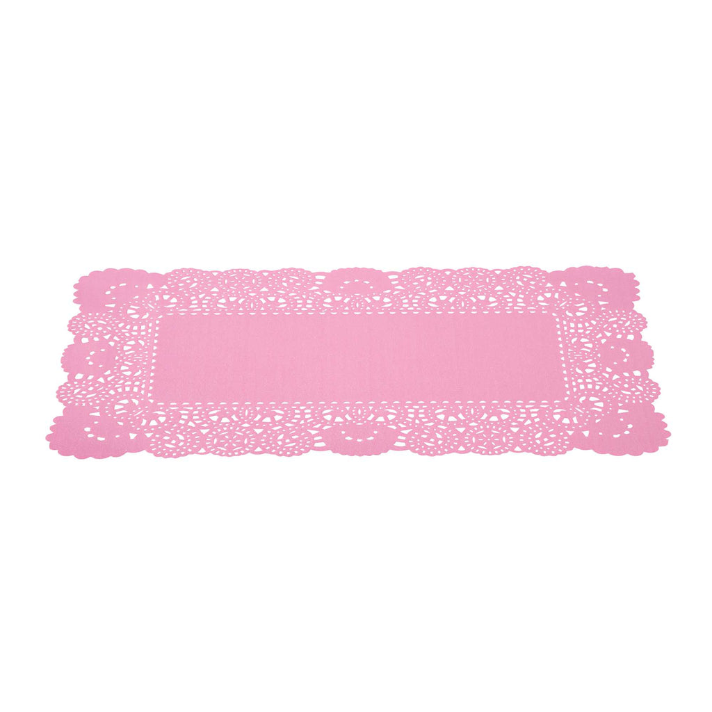 Pastry Tek Rectangle Pink Paper Doilies - Lace - 12" x 7" - 4000 count box