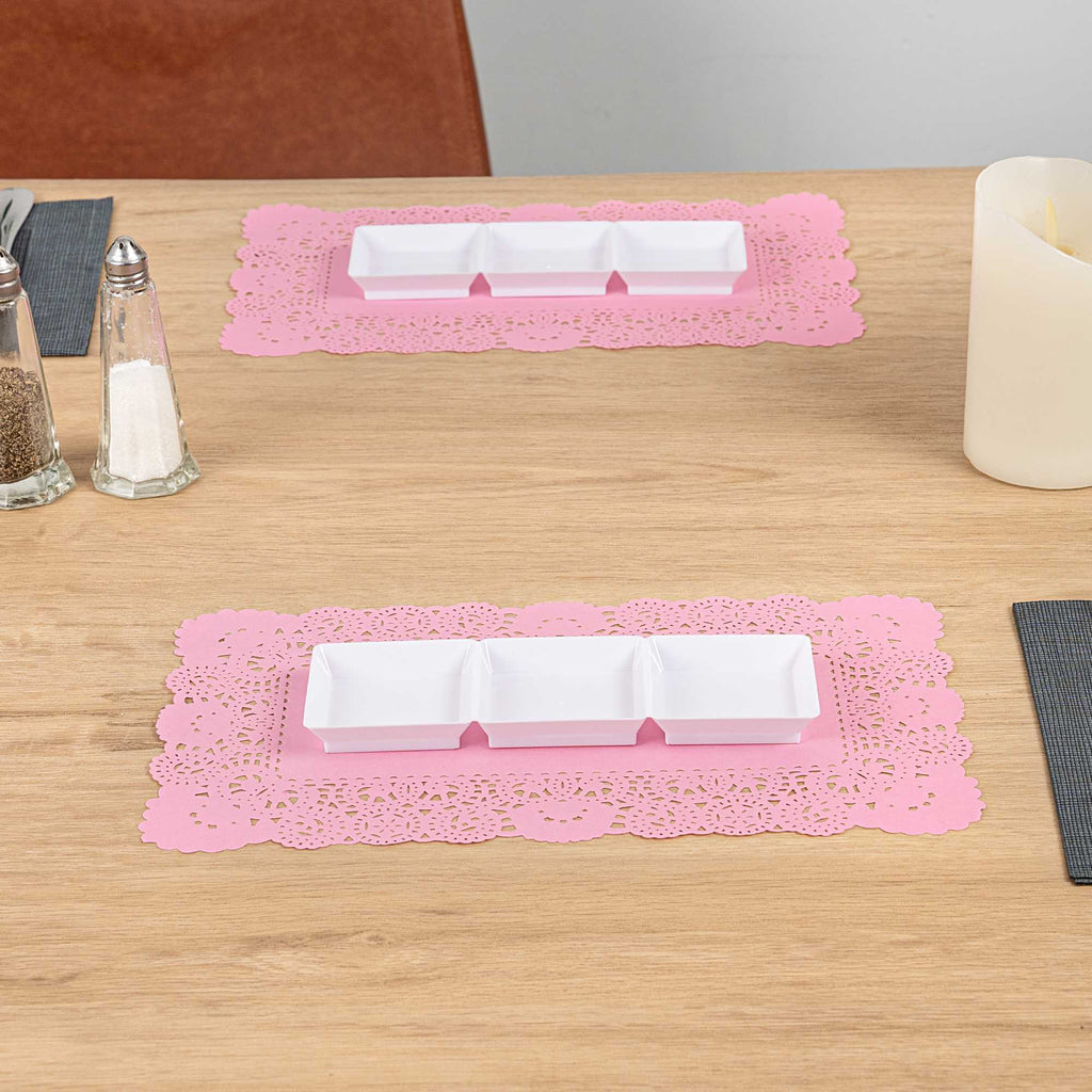 Pastry Tek Rectangle Pink Paper Doilies - Lace - 12" x 7" - 4000 count box