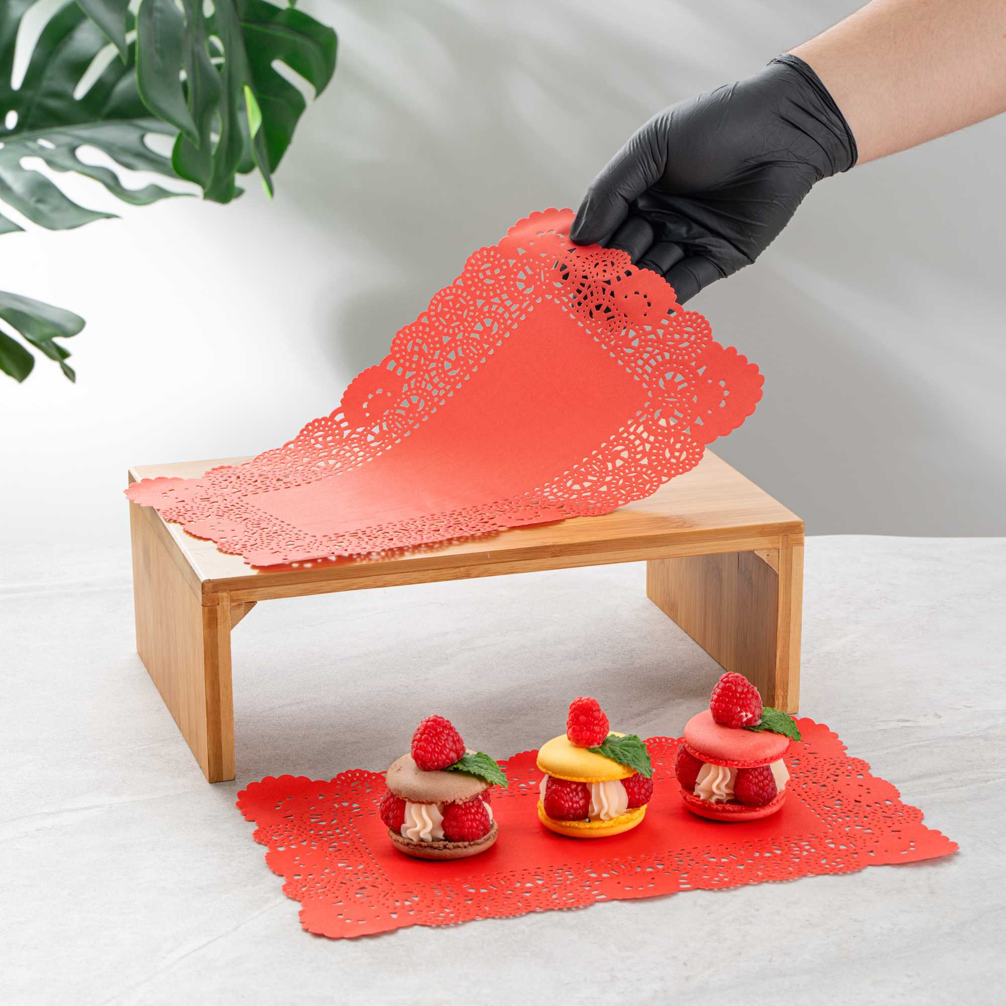 Pastry Tek Rectangle Red Paper Doilies - Lace - 12" x 7" - 100 count box