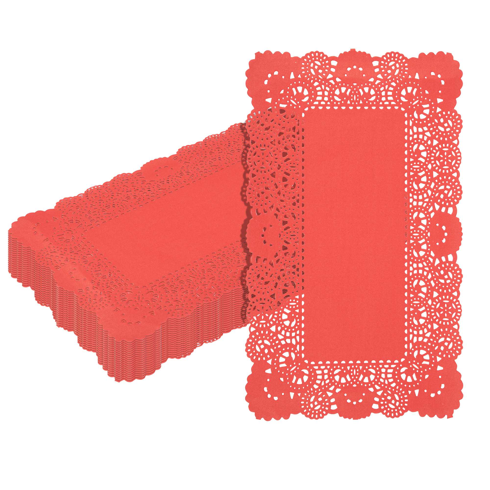 Pastry Tek Rectangle Red Paper Doilies - Lace - 12" x 7" - 4000 count box