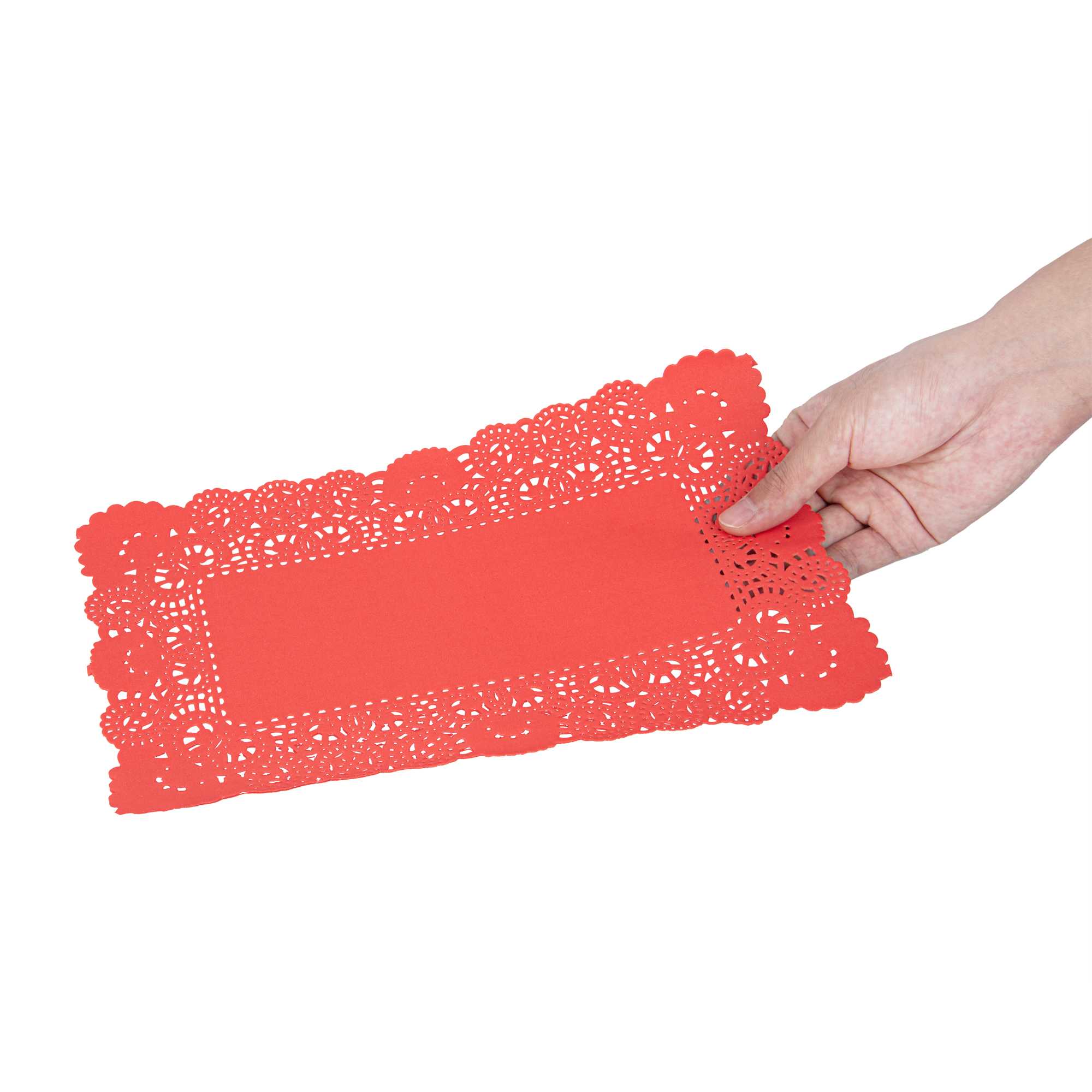 Pastry Tek Rectangle Red Paper Doilies - Lace - 12" x 7" - 4000 count box