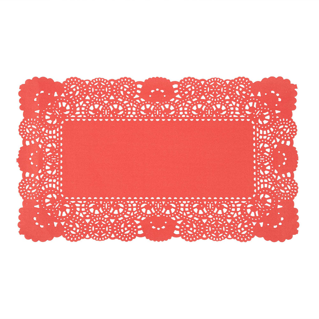 Pastry Tek Rectangle Red Paper Doilies - Lace - 12" x 7" - 4000 count box