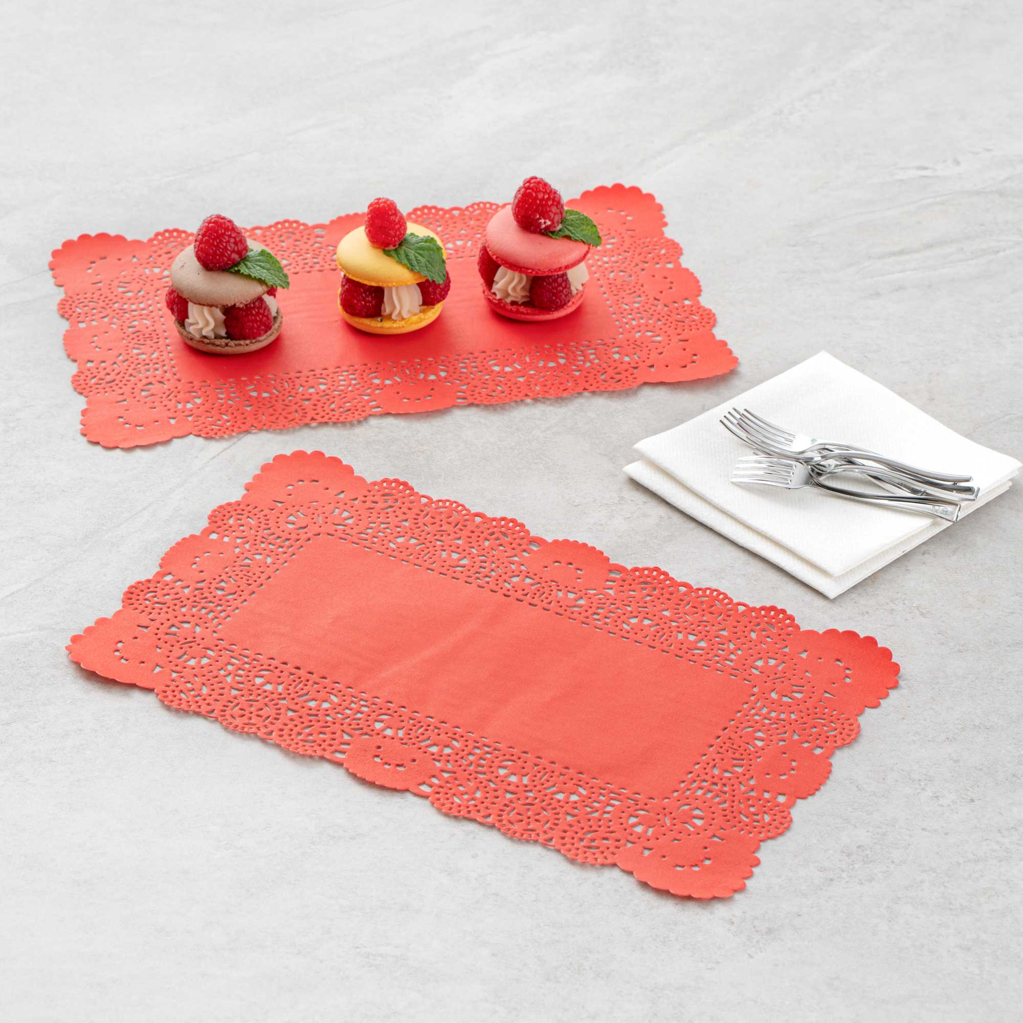 Pastry Tek Rectangle Red Paper Doilies - Lace - 12" x 7" - 4000 count box