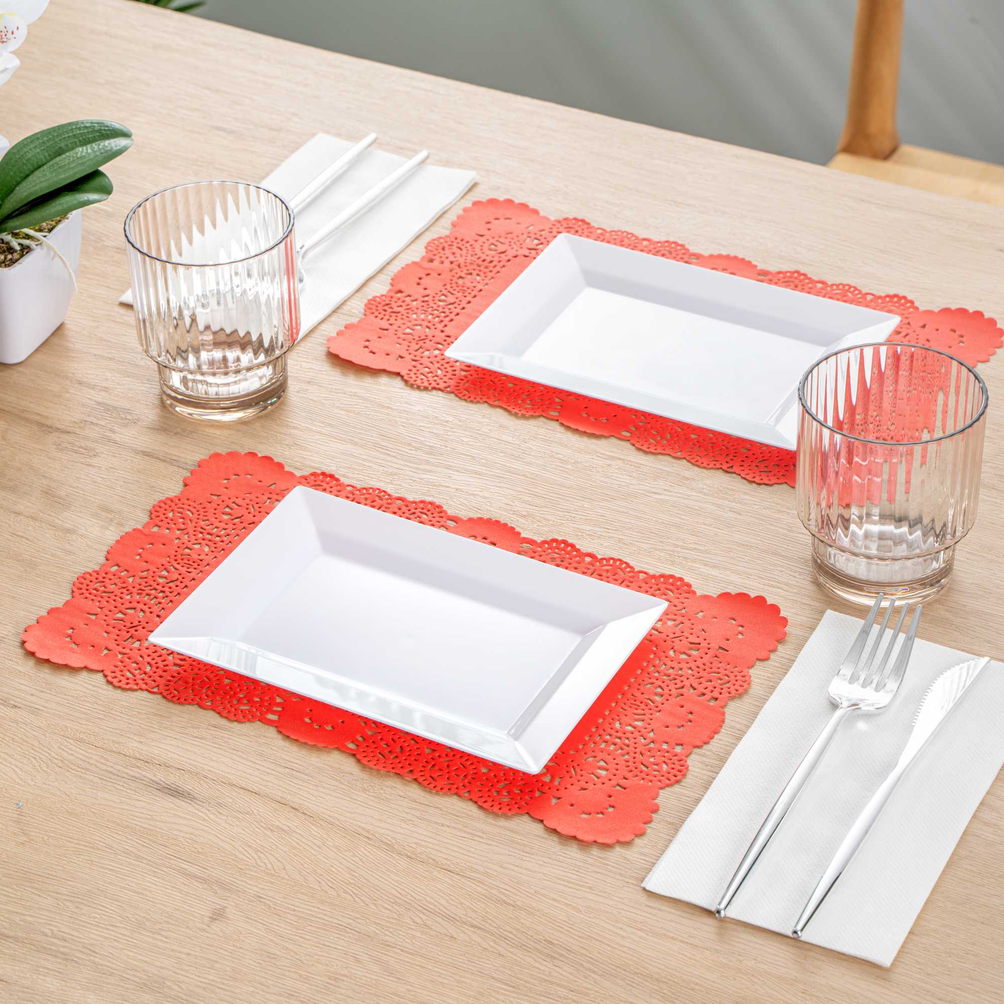 Pastry Tek Rectangle Red Paper Doilies - Lace - 12" x 7" - 4000 count box