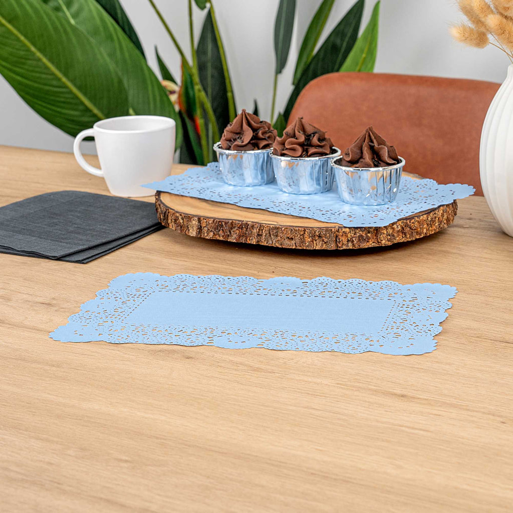 Pastry Tek Rectangle Sky Blue Paper Doilies - Lace - 12" x 7" - 4000 count box