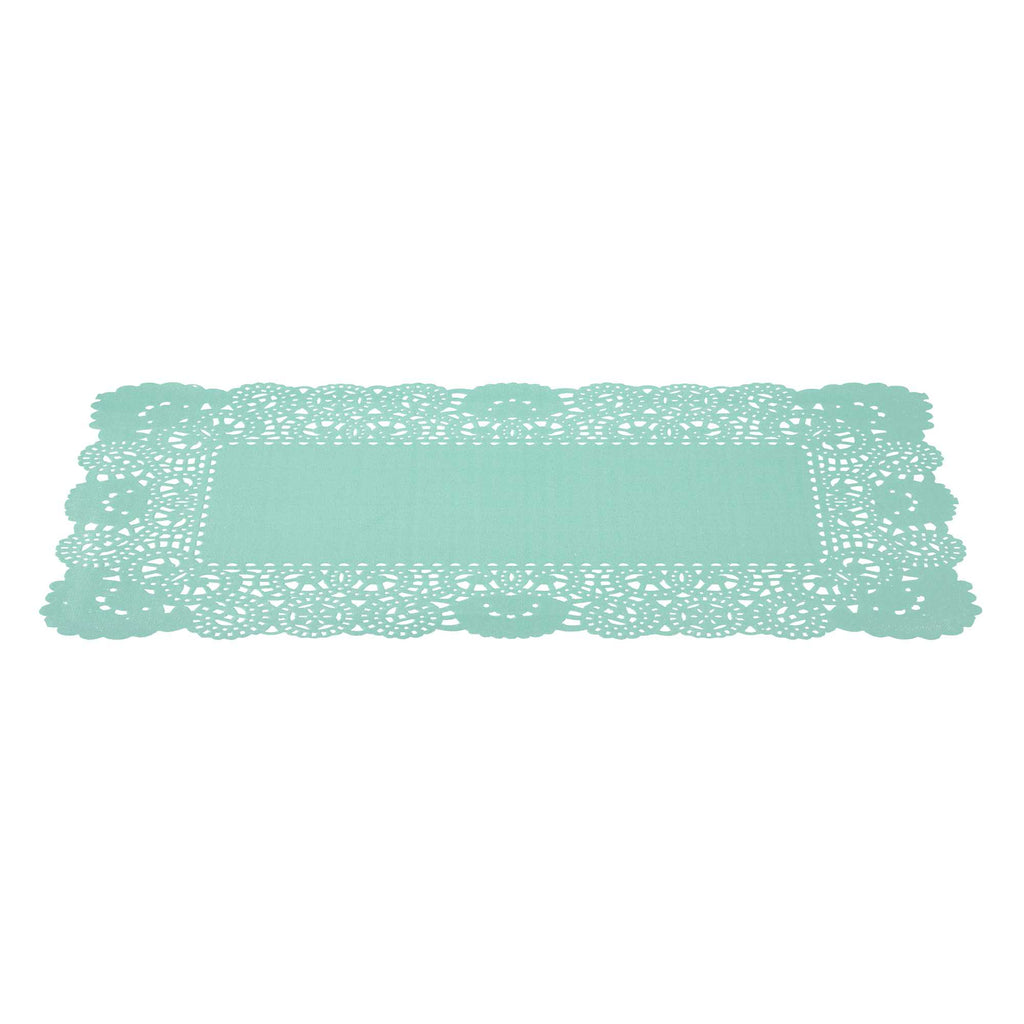 Pastry Tek Rectangle Teal Paper Doilies - Lace - 12" x 7" - 100 count box
