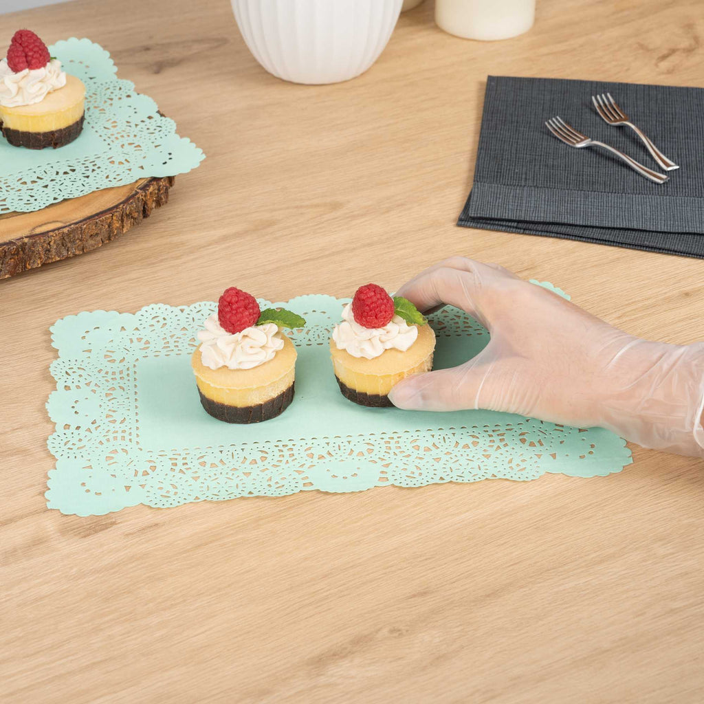 Pastry Tek Rectangle Teal Paper Doilies - Lace - 12" x 7" - 100 count box