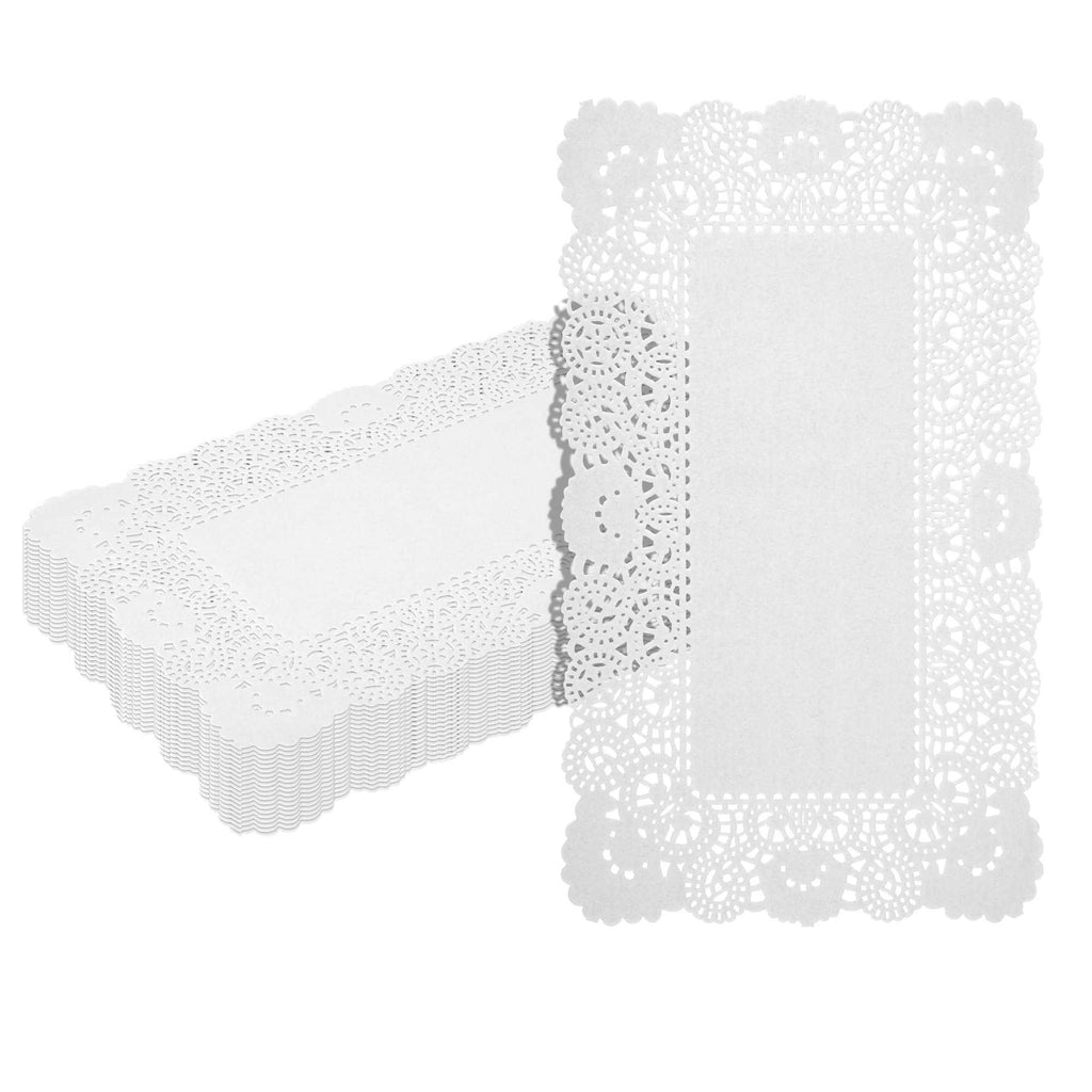 Pastry Tek Rectangle White Paper Doilies - Lace - 12" x 7" - 100 count box