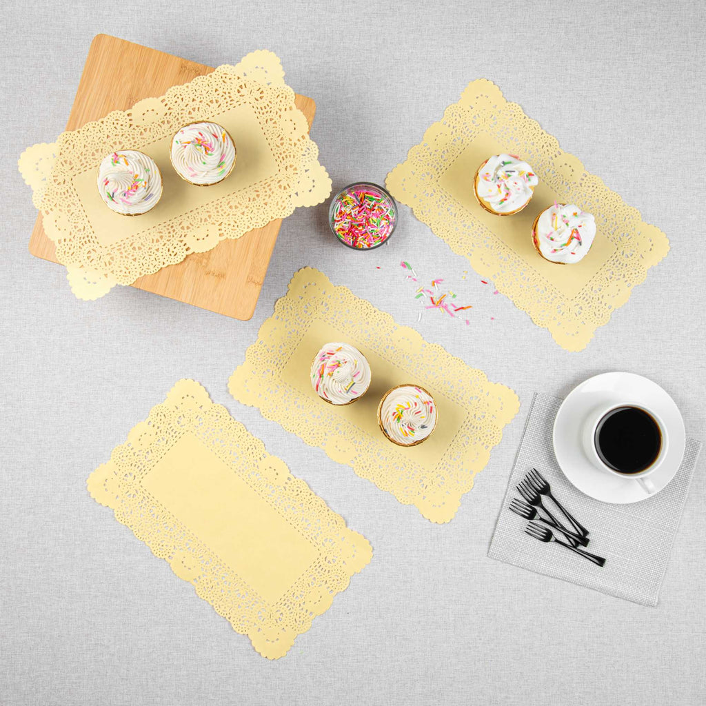 Pastry Tek Rectangle Yellow Paper Doilies - Lace - 12" x 7" - 4000 count box