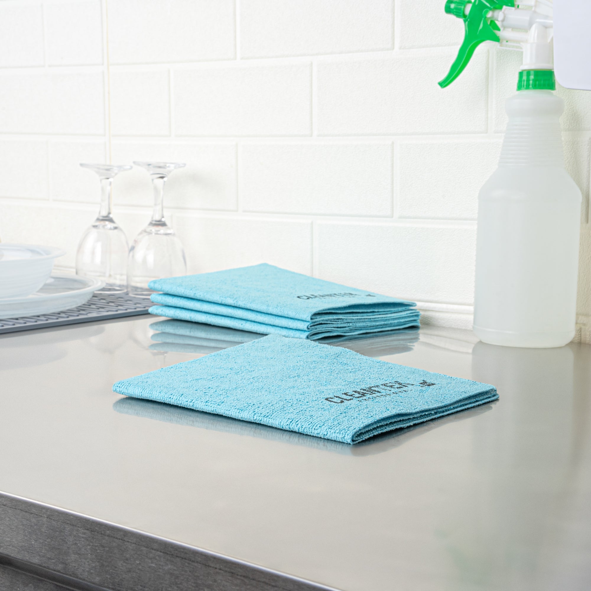 Clean Tek Professional Blue Microfiber Cleaning / Drying Cloth - 13'' x 15'' - 5 count box