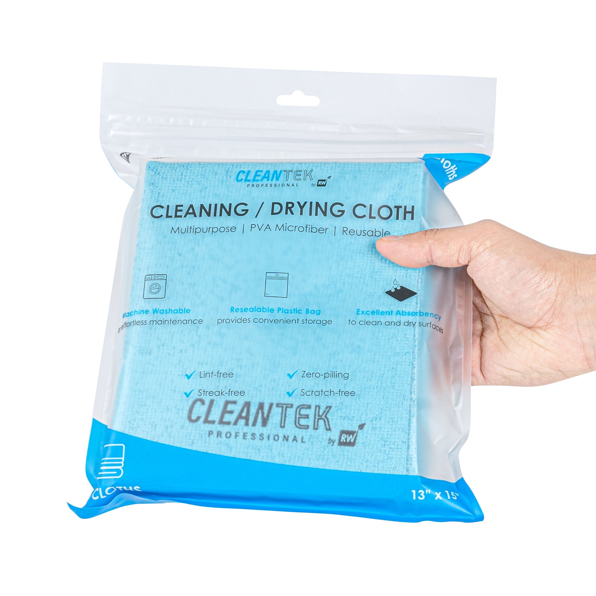 Clean Tek Professional Blue Microfiber Cleaning / Drying Cloth - 13'' x 15'' - 100 count box