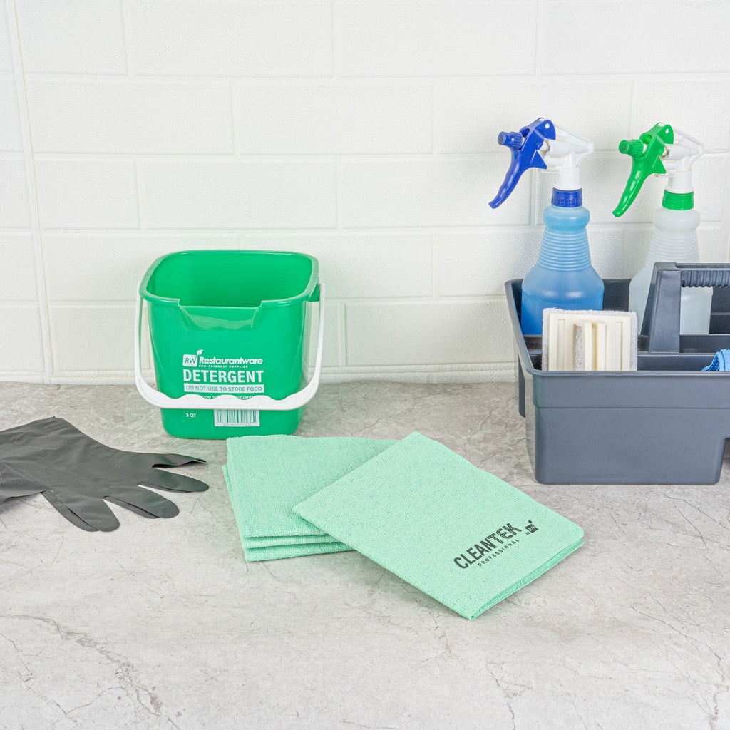 Clean Tek Professional Green Microfiber Cleaning / Drying Cloth - 13'' x 15'' - 5 count box