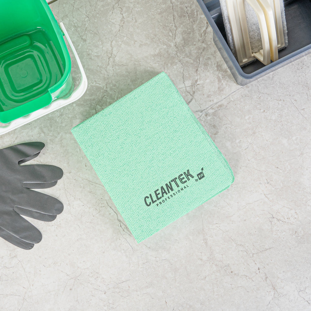 Clean Tek Professional Green Microfiber Cleaning / Drying Cloth - 13'' x 15'' - 5 count box