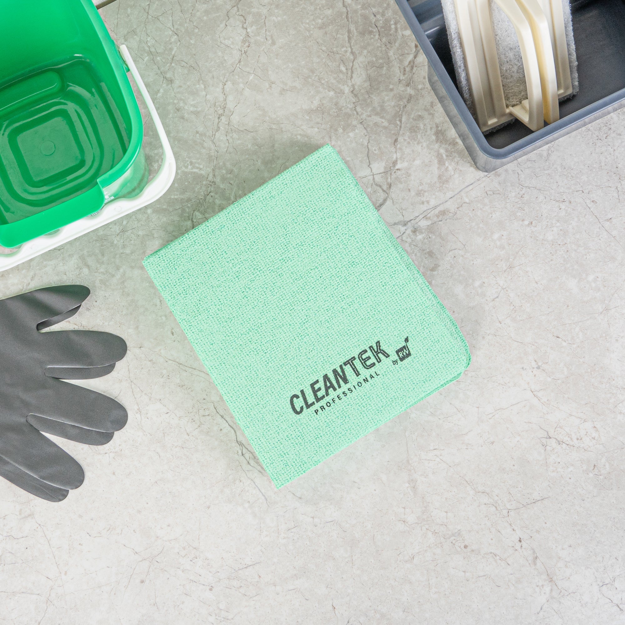 Clean Tek Professional Green Microfiber Cleaning / Drying Cloth - 13'' x 15'' - 5 count box